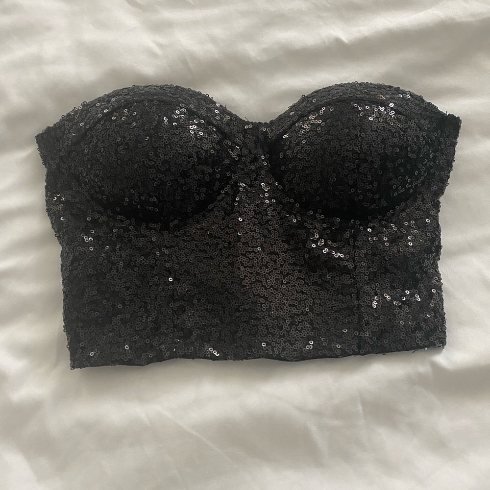 Black Sequin Corset Top